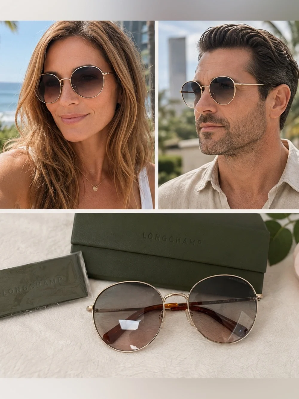 Longchamp Gold Frame Sunglasses with Brown Gradient Lenses